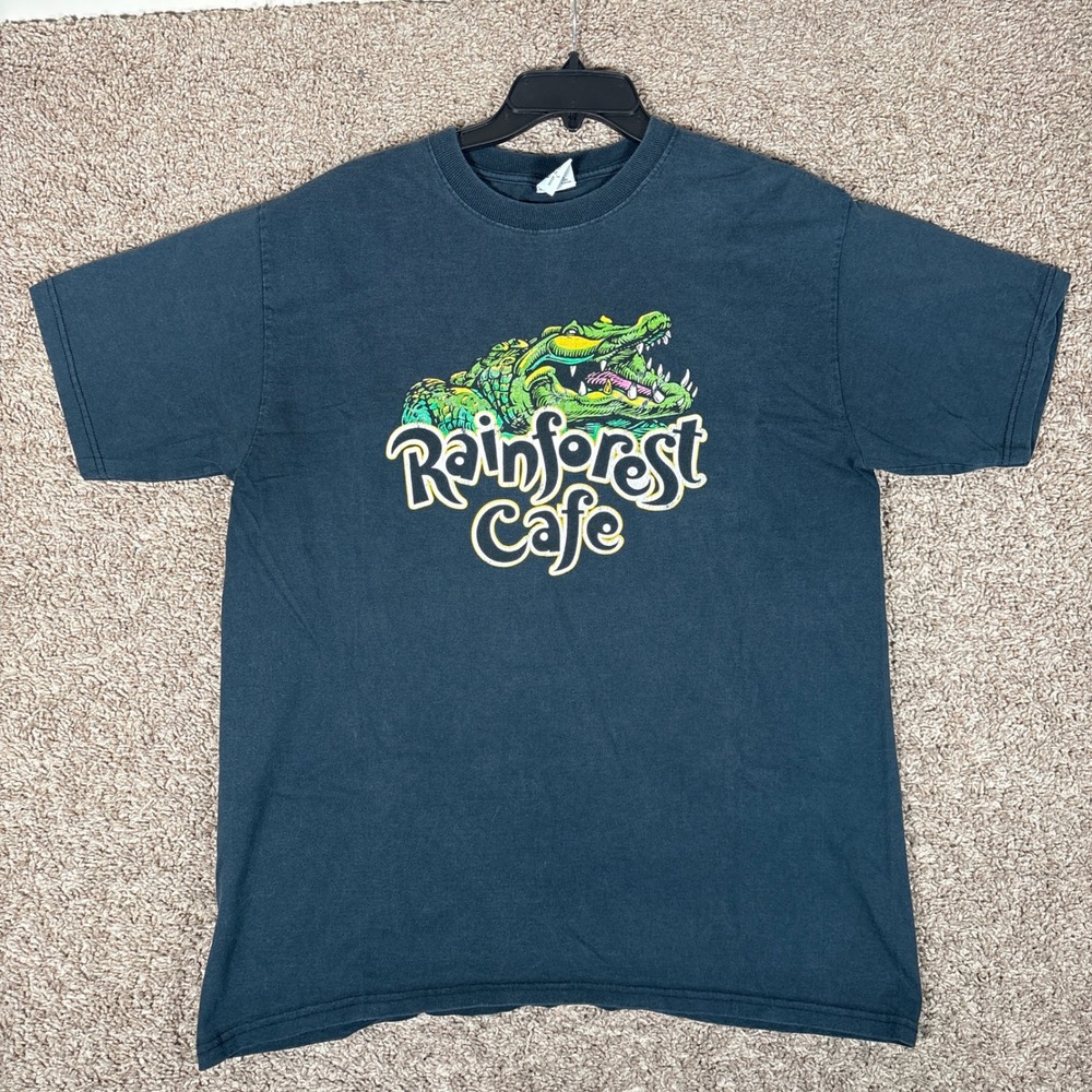 Rainforest Cafe Mens Alligator Graphic T-Shirt Black Short Sleeve Large USA Made